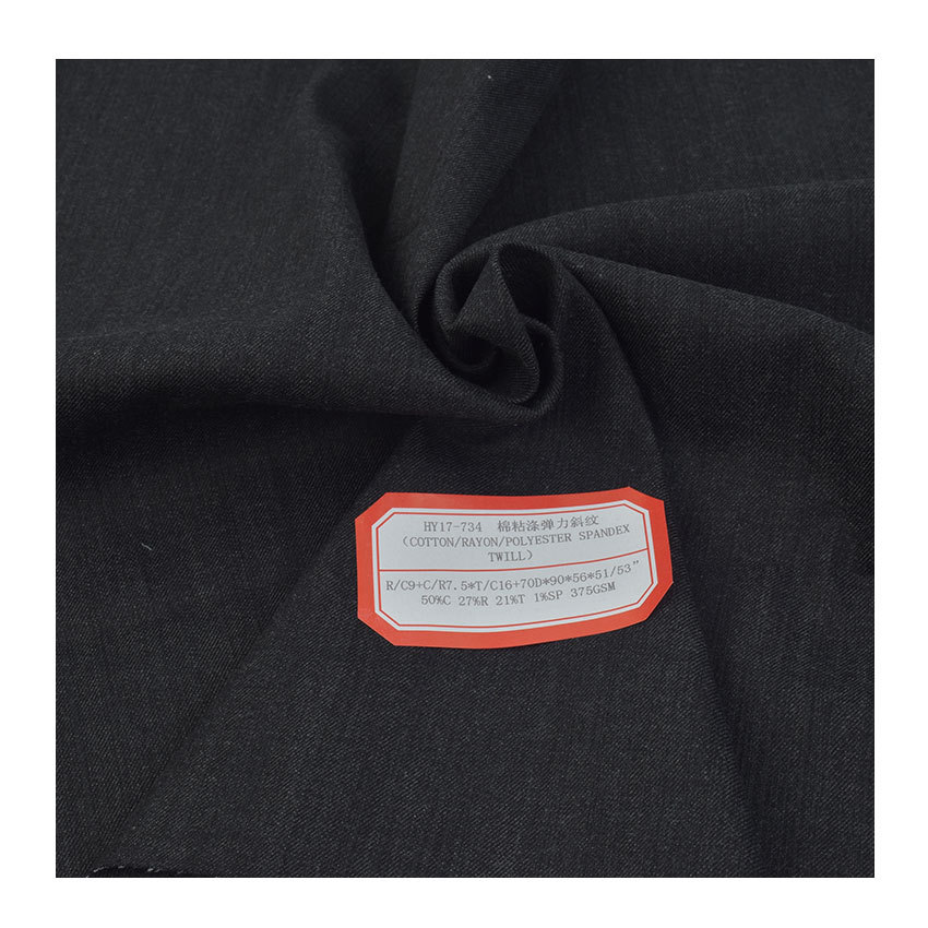 crt cotton viscose polyester weft elastic fabric viscose polyester elastic trousers fabric 50C 27R 21T weft elastic suit fabric