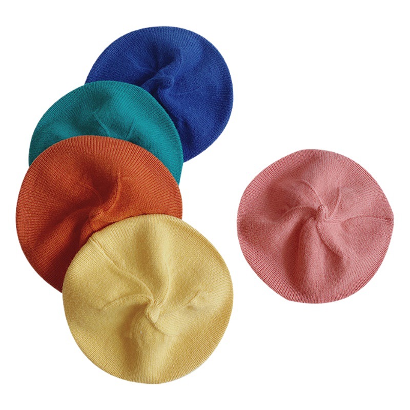 Children's Knitted Beret Candy Color Baby Hat Female Baby Woolen Hat Spring & Fall 2023 New Style Kidsren