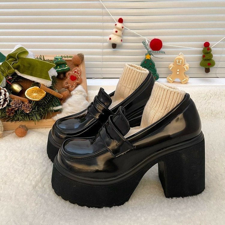 Increased Thick Sole Small Leather Shoes Women's British Style JK Uniform Shoes 2025 New Thick Heel High Heels 8cm Loafers