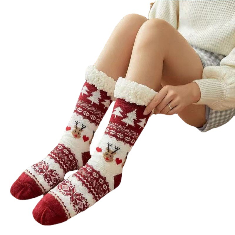 Christmas socks women's thickened lambswool comfortable floor socks fleece-lined Christmas stockings carpet shoe cover wholesale