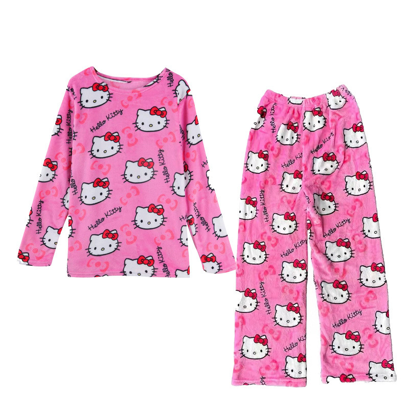 Cross-Border Pajamas for Women in Autumn and Winter, Thickened and Velvet, New Cartoon Wearable Home Clothes Set