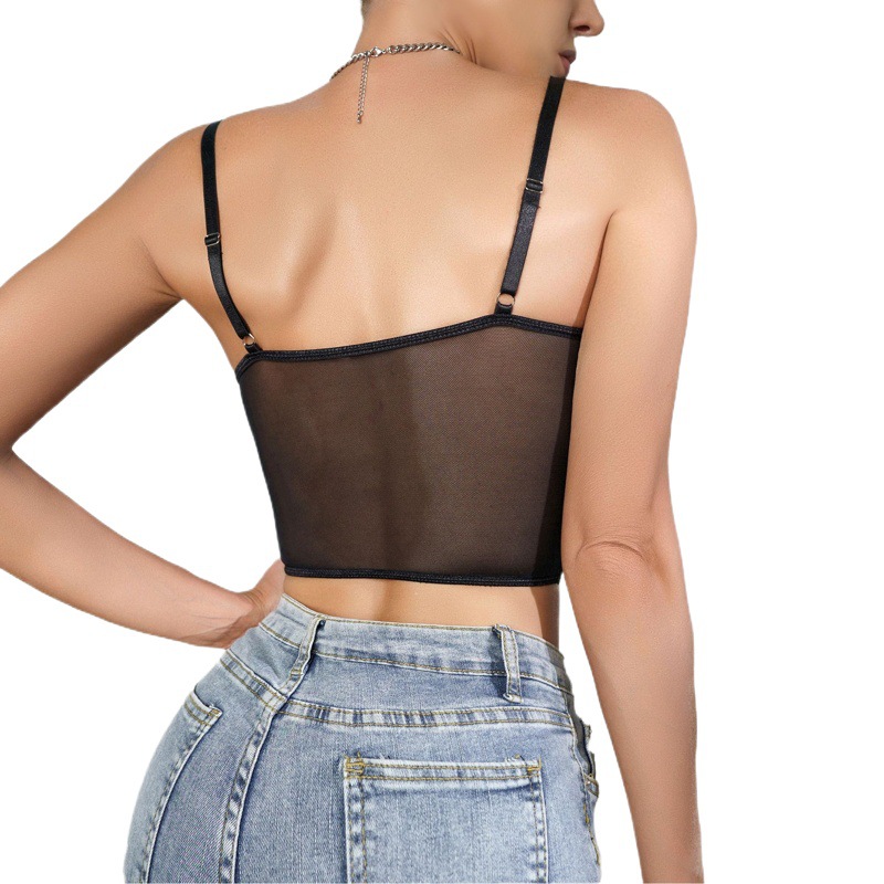 New European and American Niche Design Intimates Cut Out Deep V Sexy Hottie Style Vest Lace Suspenders Wholesale