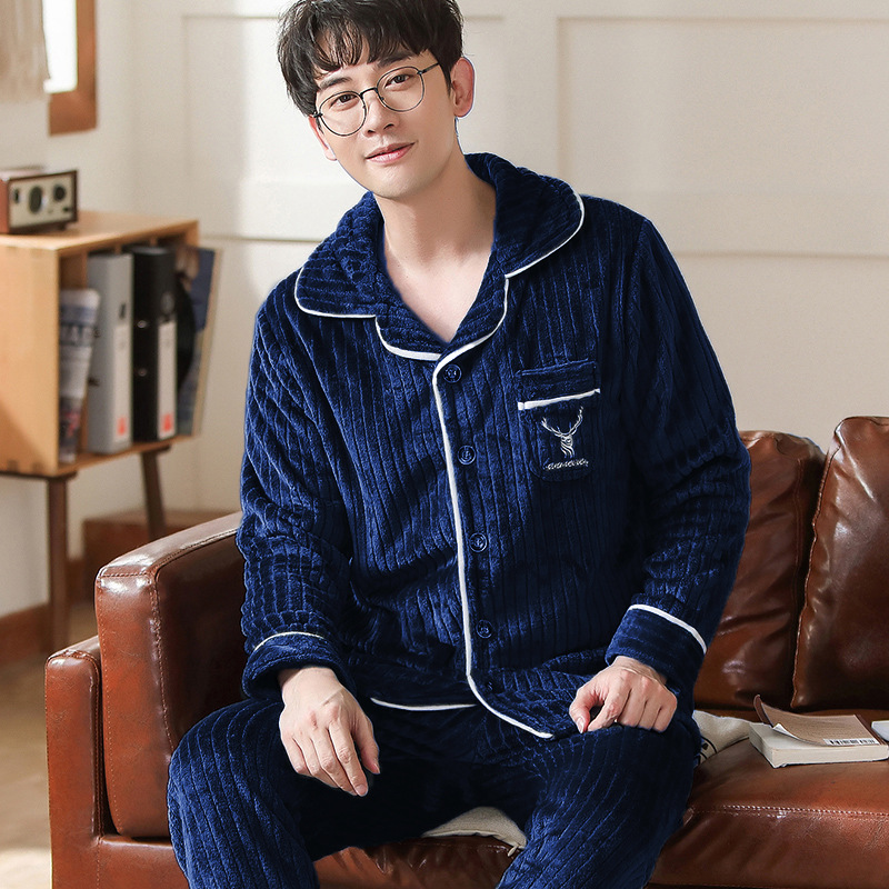 Picture of Winter new men's outdoor pajamas coral fleece pajamas men's thickened flannel home wear one-piece delivery