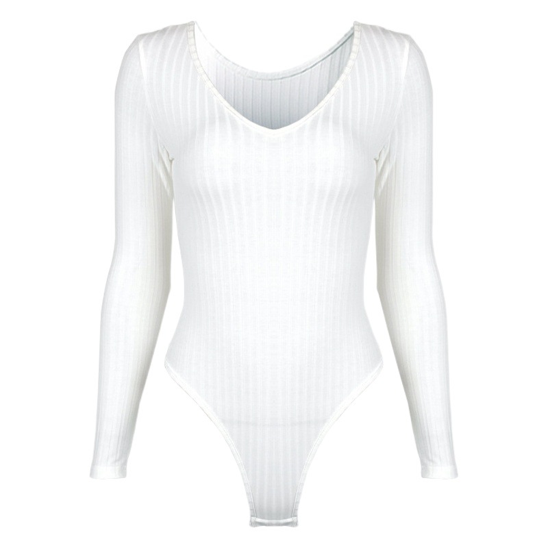 Aliexpress Temu Autumn and Winter New Products 2025 European and American Clothing Sexy Slim V Neck Pure Color Long-Sleeved Bottoming Jumpsuit