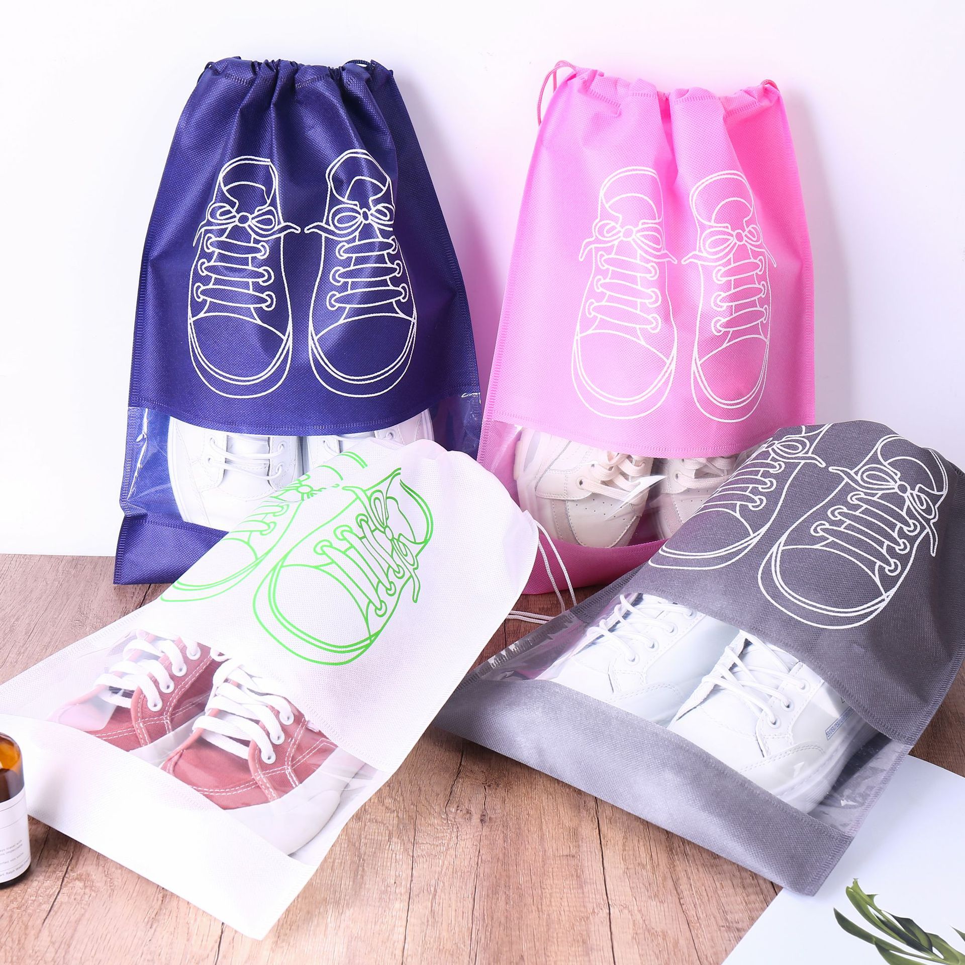 In stock rope drawstring non-woven shoe bag travel storage bag dustproof shoe storage bag non-woven shoe bag