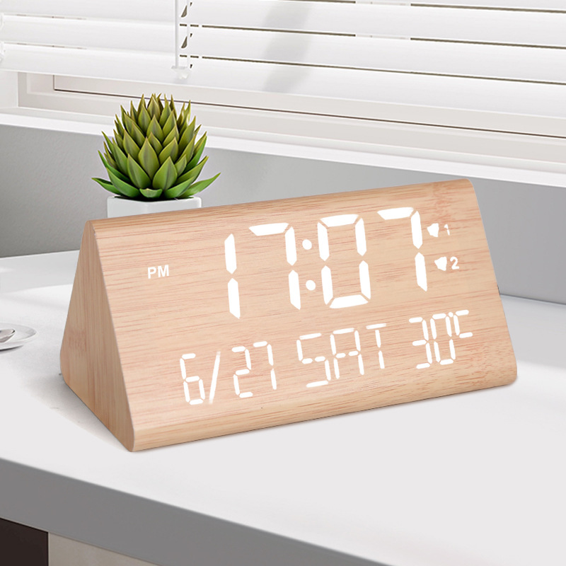 Picture of Multifunctional Perpetual Calendar Pvc Wooden Clock Digital Led Wooden Clock Student Snooze Alarm Clock Digital Desktop Clock
