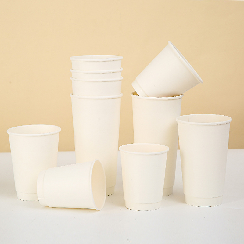 White Mouth Cup Paper Disposable Double Layer Paper Cup Coffee Milk Tea Hot Drink 8/10/12/14oz Hollow Cup in stock