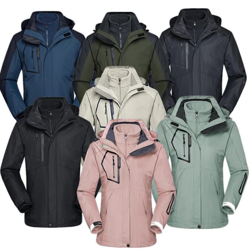 Autumn and winter outdoor two-piece three-in-one assault clothes men's lovers women's windproof warm mountaineering overalls printed LOGO