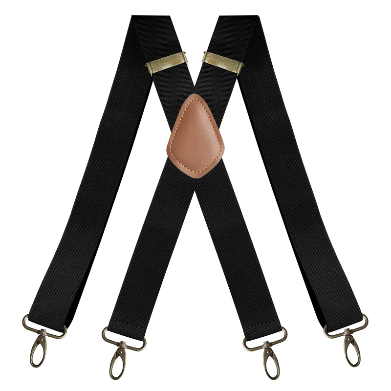 Cross-border Supply Adult Men's Four-clip Hook Buckle Strap Adjustable X-type Monochrome Universal Strap Clip Bronze Buckle