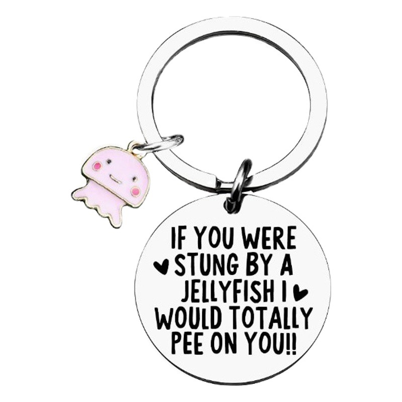 Europe and the United States cross-border Amazon friendship gift explosion gift jellyfish round brand stainless steel key chain square brand free engraved