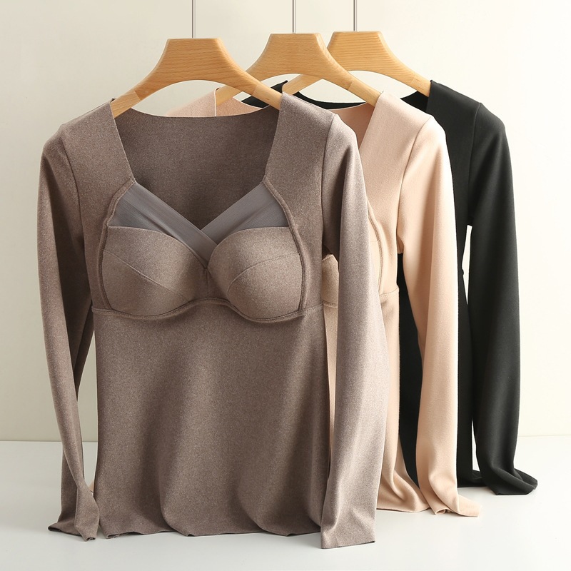 Picture of Winter Warm Long-Sleeved V Neck All-In-One Fixed Coaster German Velvet Intimates for Women, Fleece-Lined Tops That Can Be Worn Outside