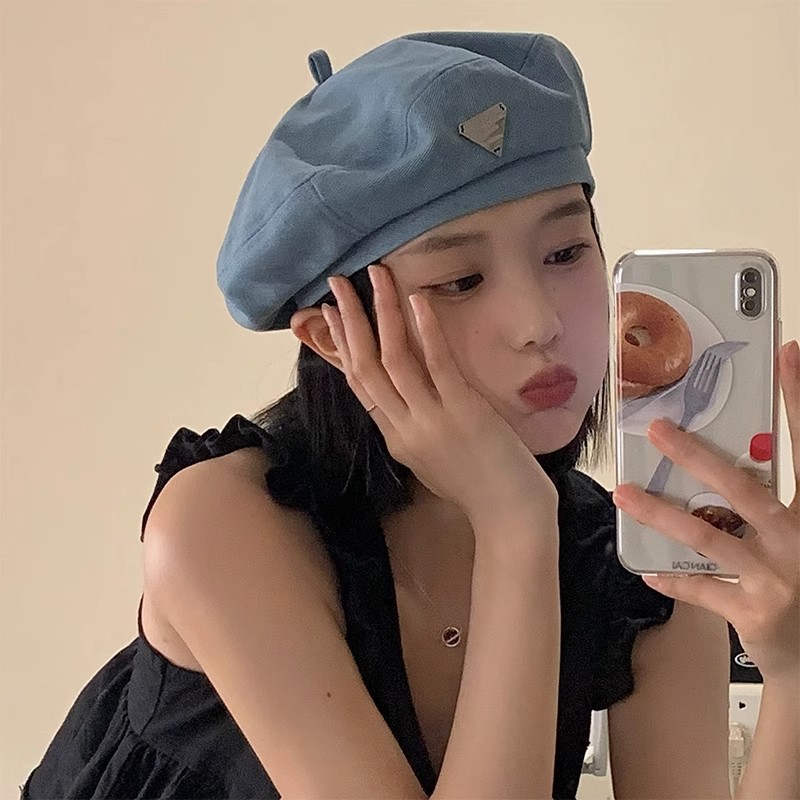 Picture of Japanese Style Retro Large Head Circumference Denim Beret Spring, Summer and Autum Women's K-Style Versatile Fashion Painter's Hat Makes the Face Smaller