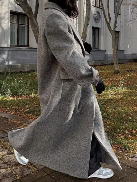 Europe and the United States cross-border 2024 new lazy wind loose warm gray coat button long woolen coat