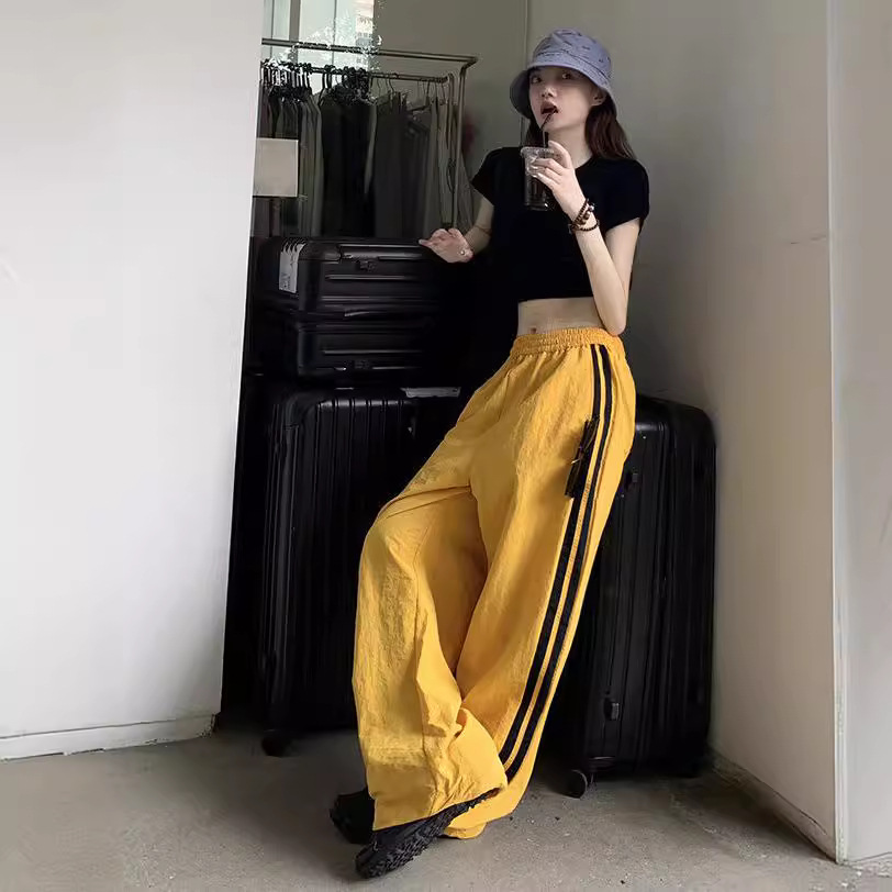 American-style Striped Sports Quick-drying Pants for Men and Women Summer Thin Loose Wide-leg Casual Jazz Hip-hop Hip-hop Pants