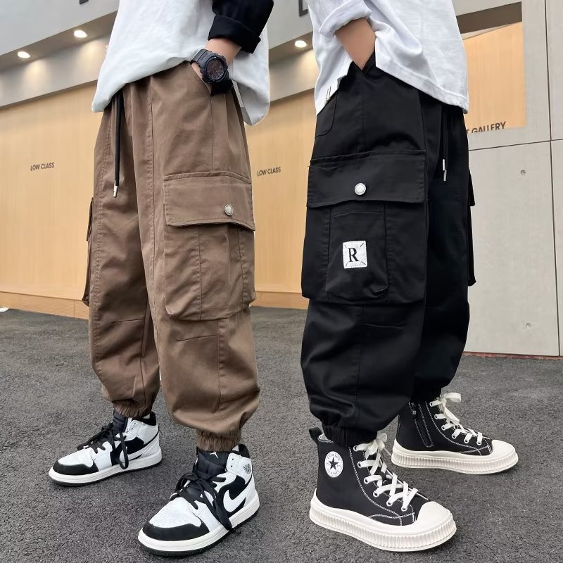 Cross-border Trendy Brand Boys' Autumn Loose Overalls 2024 New Style Middle and Large Children's Casual Trousers Children's Autumn Pants
