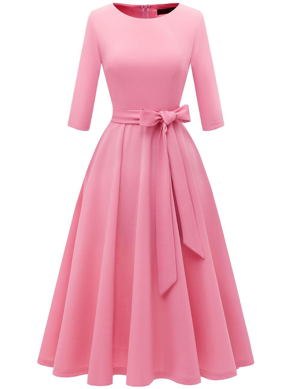 Amazon European and American Retro Round-Neck Three-Quarter Sleeve Solid Color Elegant Casual Women's Large Hem Evening Dress with Extra-Large Skirt