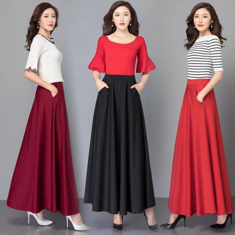Spring and Summer new half-length dress large swing skirt A- Line skirt high waist slimming versatile Korean style plus size women's dancing dress