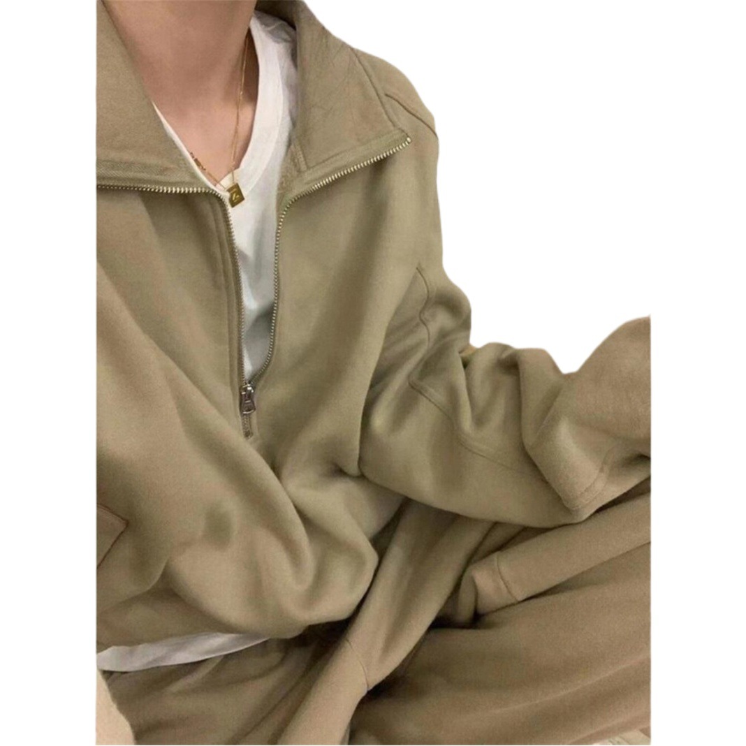 New fashion trendy suit women's autumn and winter casual sports small temperament stand collar sweater sweatpants two-piece set
