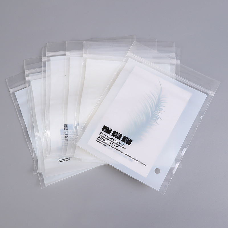 in stock wholesale PE transparent zipper bag white clothing plastic scarf scarf packaging bag panty zipper bag