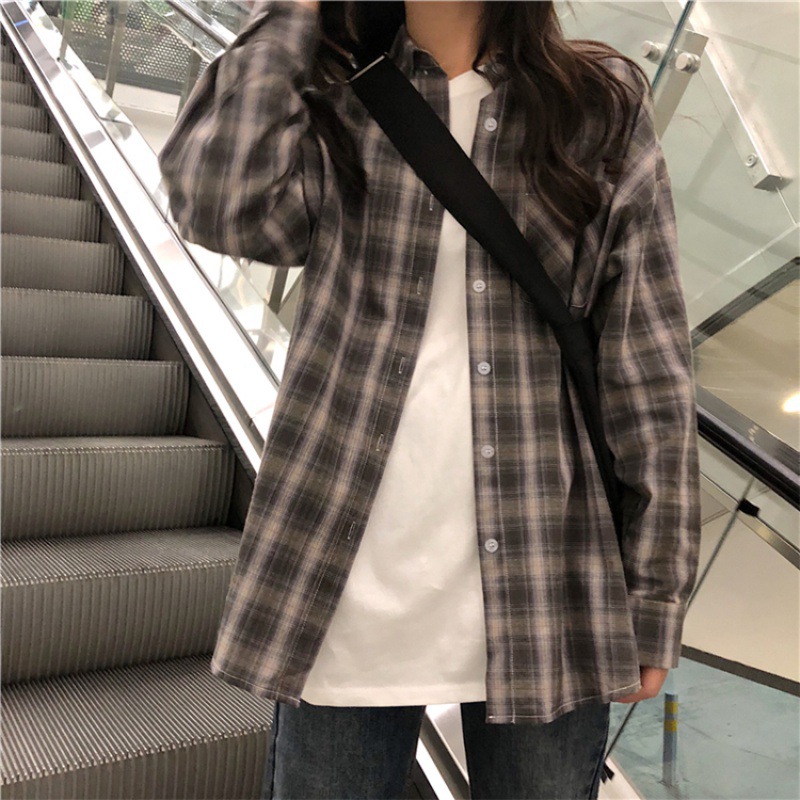 Picture of 2023 Spring and Autumn Plaid Shirt Women's Long-sleeved New Arrival Harajuku-style Korean-style Loose All-match Student Shirt