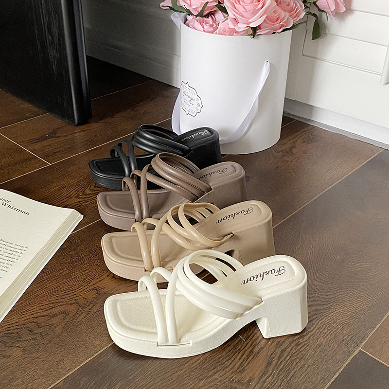 Cross-Border 2024 New Popular High-Heeled Slippers for Women, Summer Outer Wear, Heightening Non-Slip Sandals, Women's Fashionable Wedge-Heeled Shoes