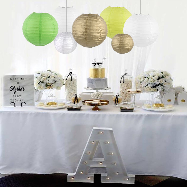 Picture of Round white paper lantern paper lampshade birthday wedding party set decoration lantern Children DIY painting Lantern