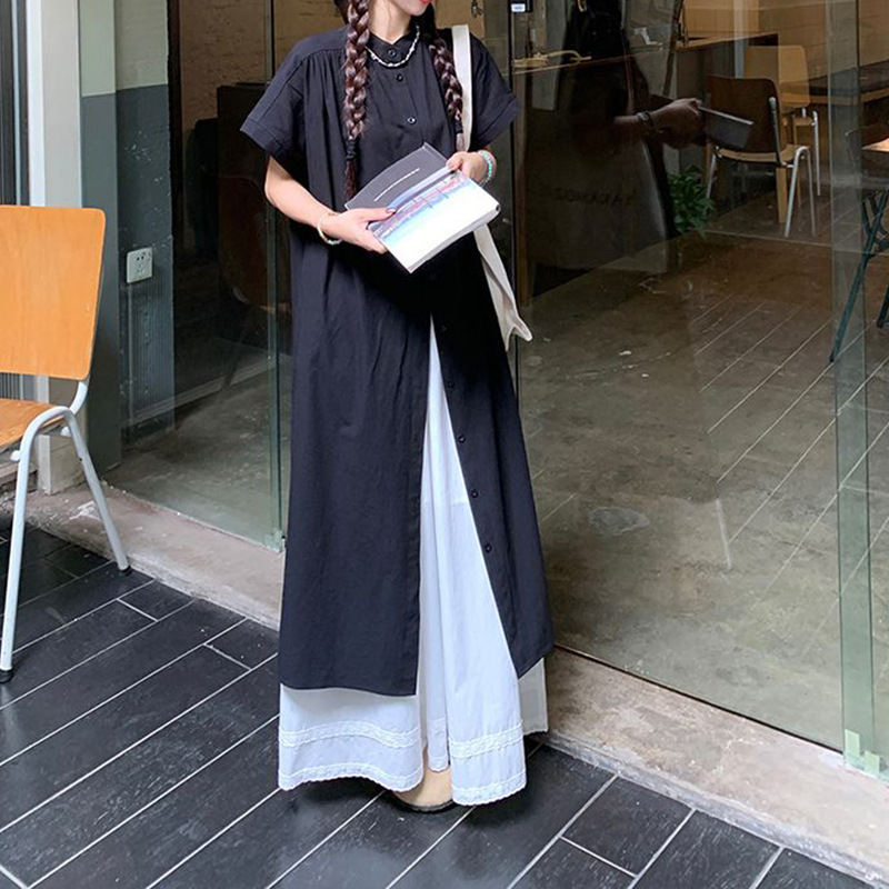 High-end Yamamoto-style Fashion suit Women's Spring 2025 New Long Shirt Lace Wide-leg Skirt Two-piece Set