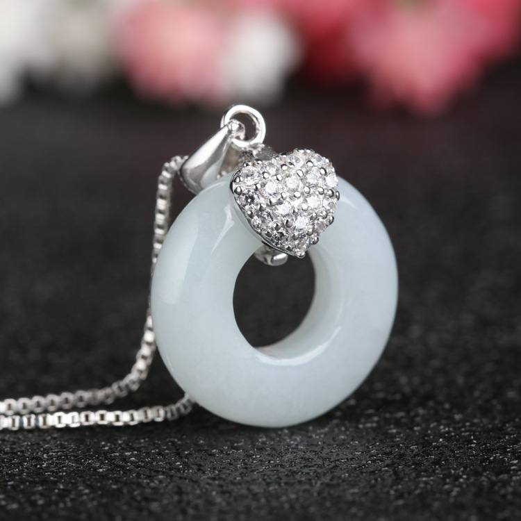 Myanmar Natural A-Grade Jade Pendant, Safe Ring S925 Silver Buckle Jade Pendant, Sterling Silver Inlaid Jade Pendant Donut