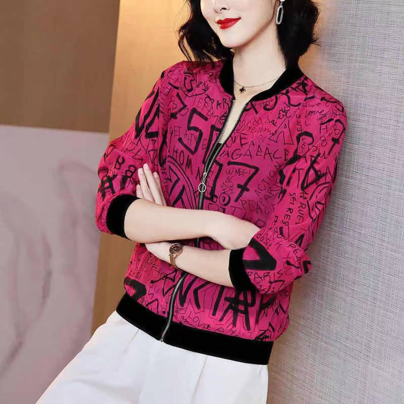 plus size Chiffon Sunscreen Women's New Summer Fashion Color Long Sleeve Printed Baseball Suit Women's Middle-aged Coat