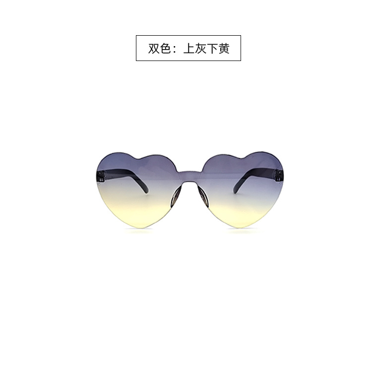 Picture of New love sunglasses jelly color frameless heart-shaped conjoined glasses dazzling color heart sunglasses