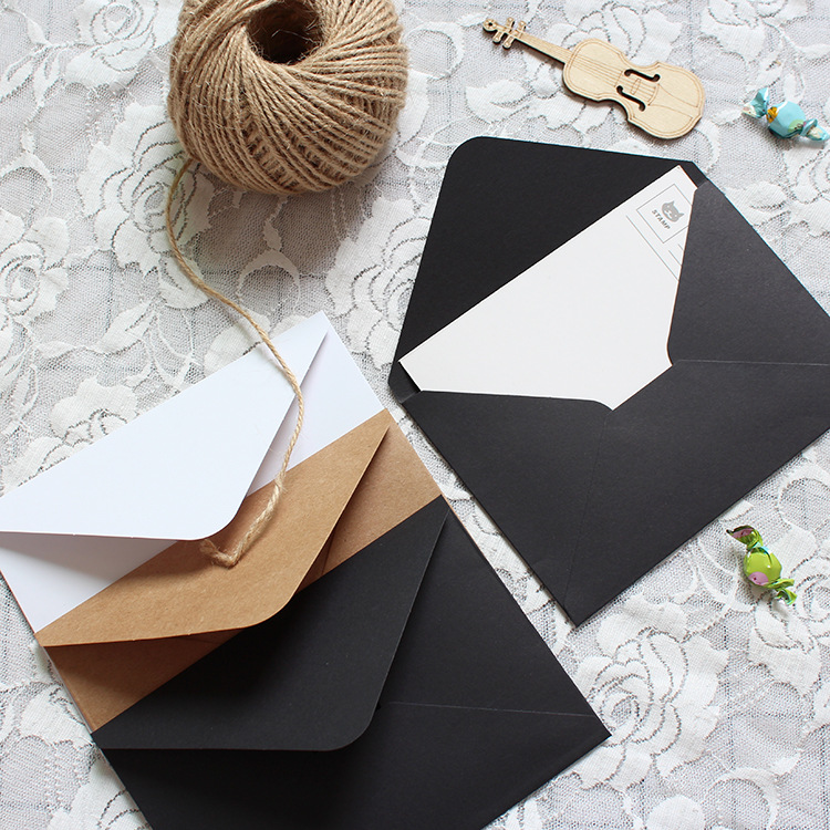 Picture of Japanese Grocery Black Envelope Letter Paper Kraft Minimalist Unprinted Artistic Postcard Love Letter Document Storage Bag Wholesale