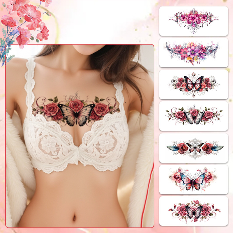 Flower Butterfly Theme Color Tattoo Stickers Large Picture Waterproof Female Long-Lasting Waist Waist Flower Butterfly High-End Sense