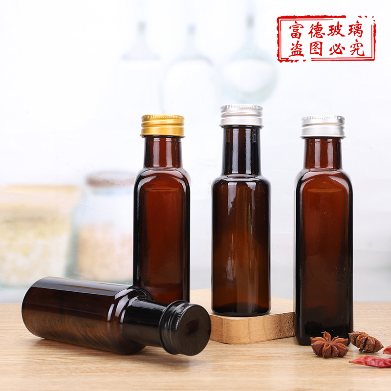 Picture of Brown round bottle linseed oil camellia oil empty bottle multi-specification oil bottle brown square olive oil bottle wholesale