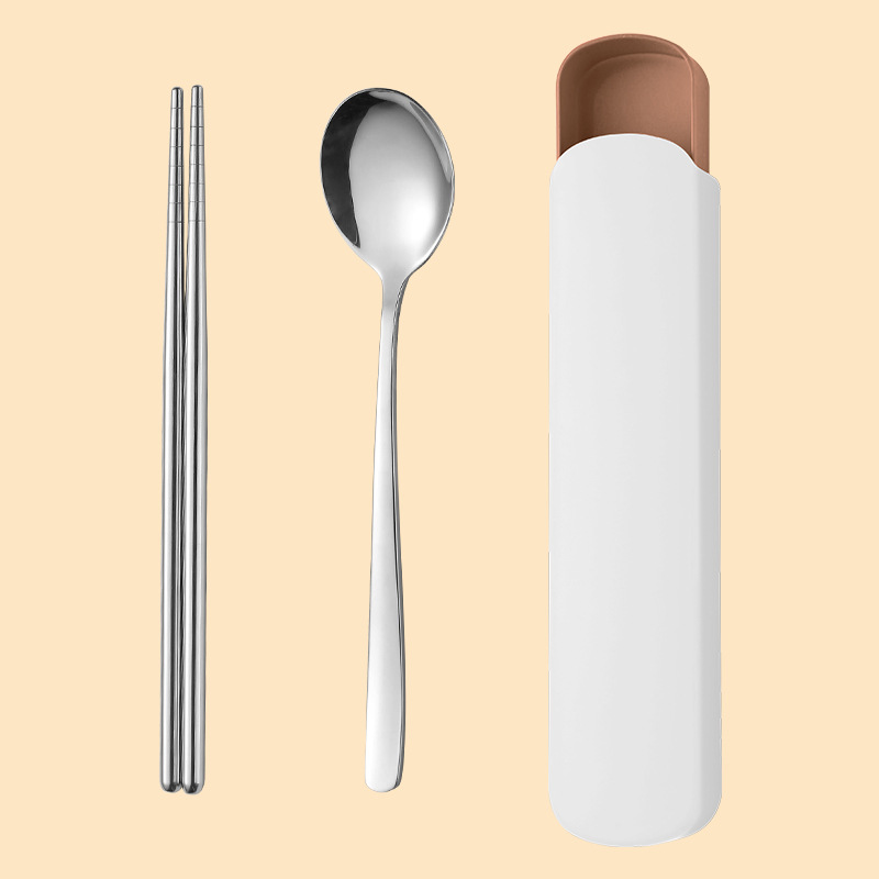 Picture of 304 Stainless Steel Portable Tableware Fork Spoon Chopsticks Set Three-piece Gift Student Tableware Set