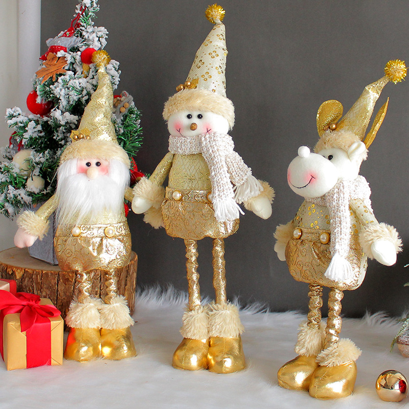 Hong Kong Love Cross-Border Santa Claus Snowman Christmas Retractable Doll Golden Christmas Standing Doll Decoration