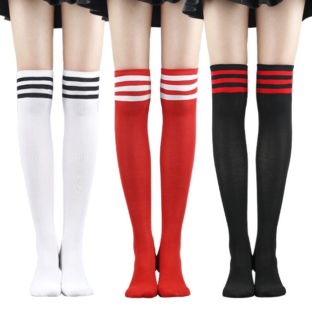 Japanese and Korean Casual Three-Stripe Over-The-Knee Socks Dance Versatile Stockings Jacquard Breathable High-Top Women's Socks Manufacturer Wholesale