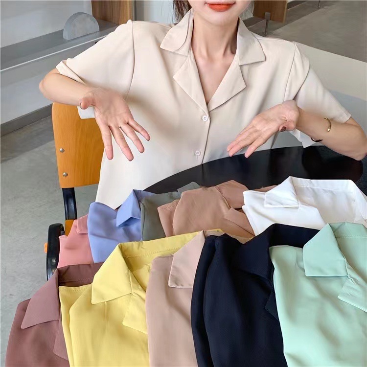 Picture of Elegant Lapel White Shirt Women's Design Sense Niche Top Summer 2025 New Women's All-match Short-sleeved Shirt Trendy