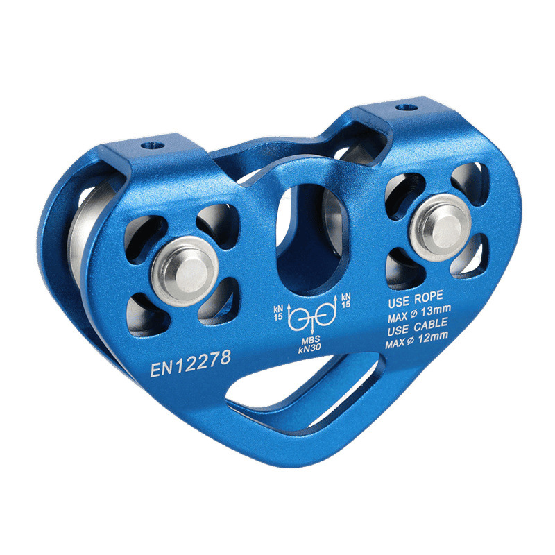 Outdoor Rock Climbing Hoisting and Transportation Mountaineering Pulley Heart-Shaped Double Pulley Steel Cable Zipline Aerial Ropeway Pulley Set with Font