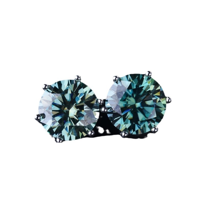 Picture of Factory in stock S925 Sterling Silver Blue Green Mosan Diamond Classic Six-claw Earrings Women's Earrings Cross-border Direct Selling High-level Sense