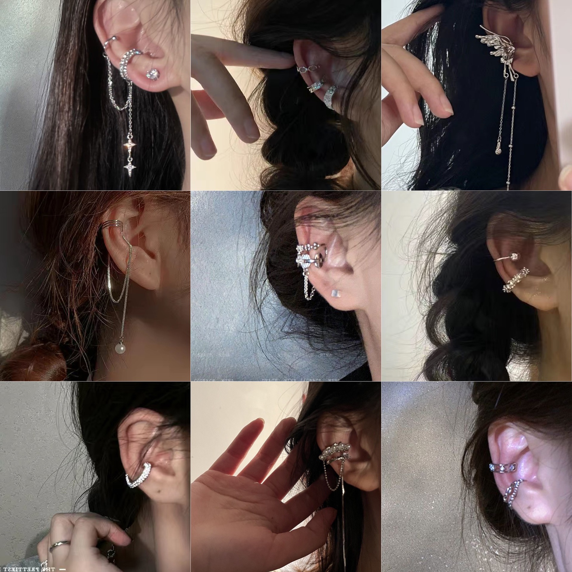 Full Diamond Love Ear Clip Female ins Niche Design Advanced Sense Student Ear Clip without Ear Holes Female Internet Celebrity Earrings