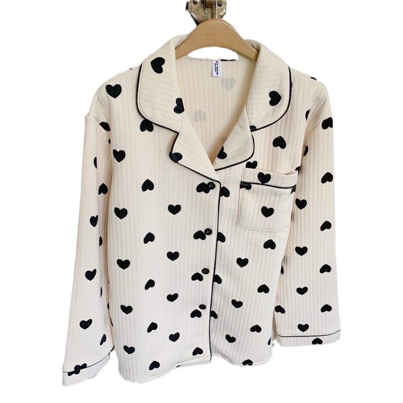 Thickened couple pajamas quilted cotton warm home wear Korean simple sweet love long sleeve cardigan suit men and women