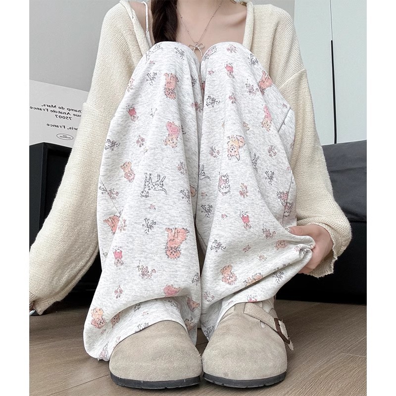 Yamamoto Pants Women's Spring Autumn and Winter New Casual High Waist Dummy Lazy Sports White Gray fleece-lined Pants Wide Leg Pants