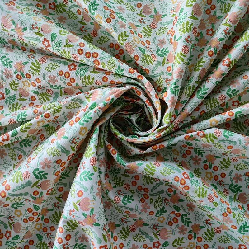 Cross-Border Hot-Selling Pure Cotton Twill Fabric, All-Cotton White Background with Pastoral Floral Patterns, Bedding and Pajama Fabric