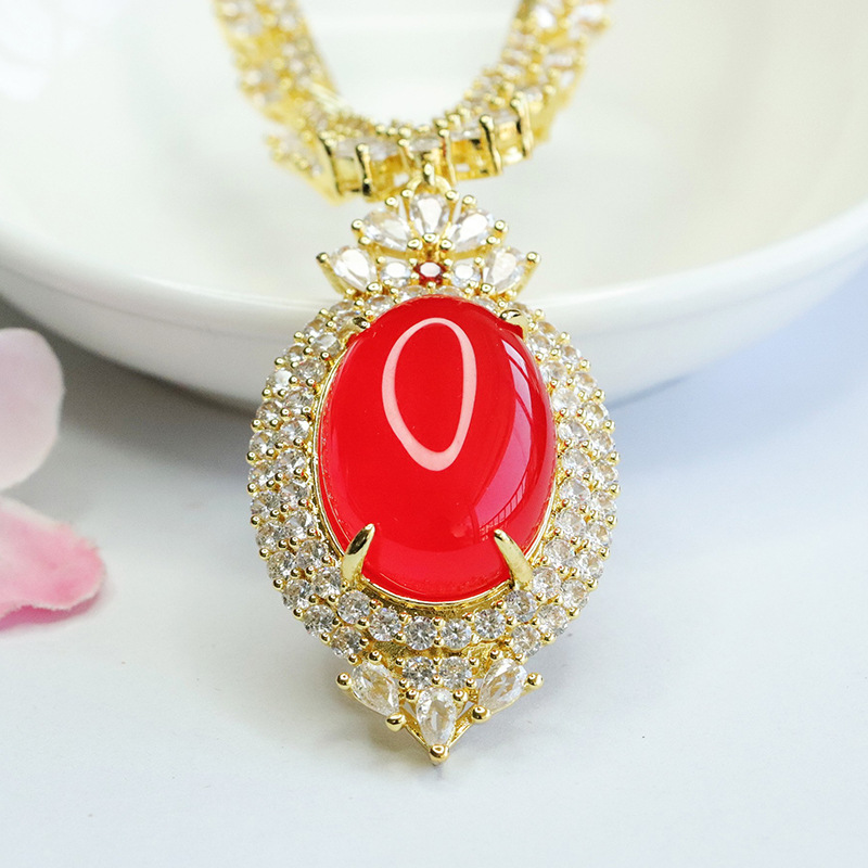 Xinyu natural red agate necklace red chalcedony full diamond necklace women's jewelry factory wholesale generation MN4031306