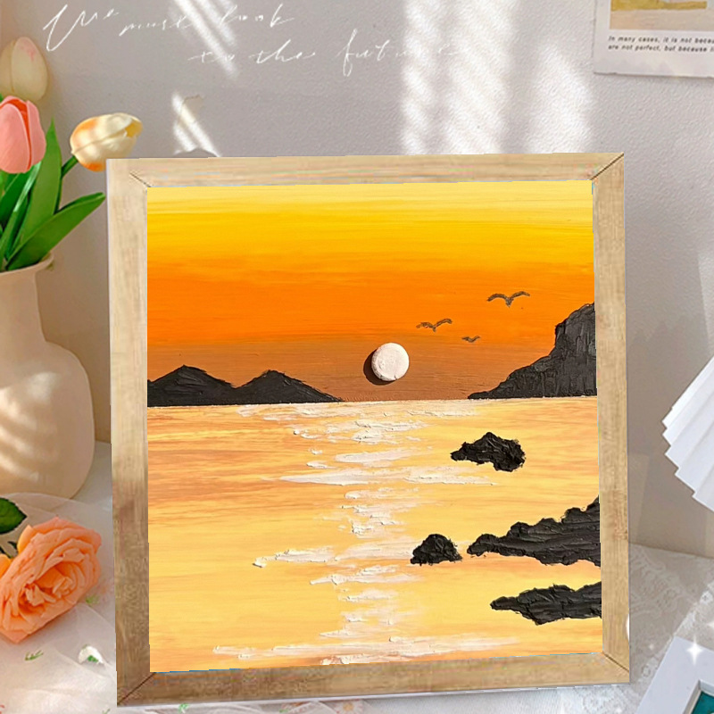 Picture of Solid wood picture frame diy handmade texture painting material package creative three-dimensional relief painting hand-painted digital oil painting decorative painting