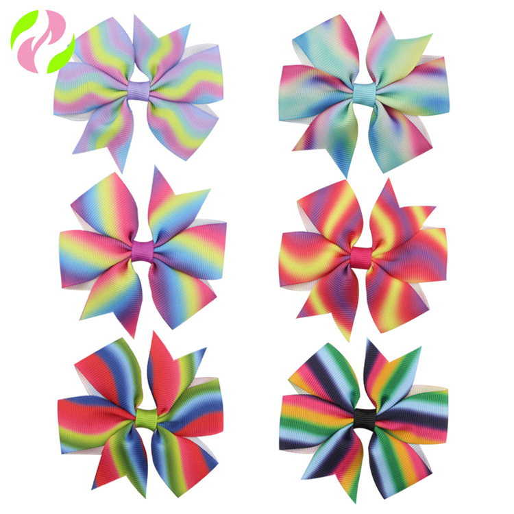 AliExpress Amazon Europe and the United States cross-border new children's bow hairpin dovetail rainbow head clip 8CM hair accessories