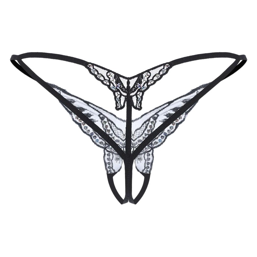 Large size underwear sexy underwear sequins embroidery open crotch thong ladies sexy transparent T pants a generation of hair