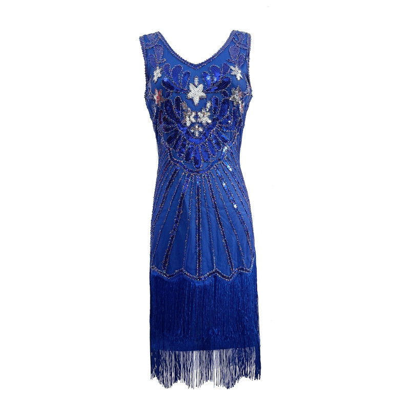 Picture of European and American 1920s Retro V-neck Sequin Gatsby Light Luxury Sequin Tassel Dress dress Party Ball Dress
