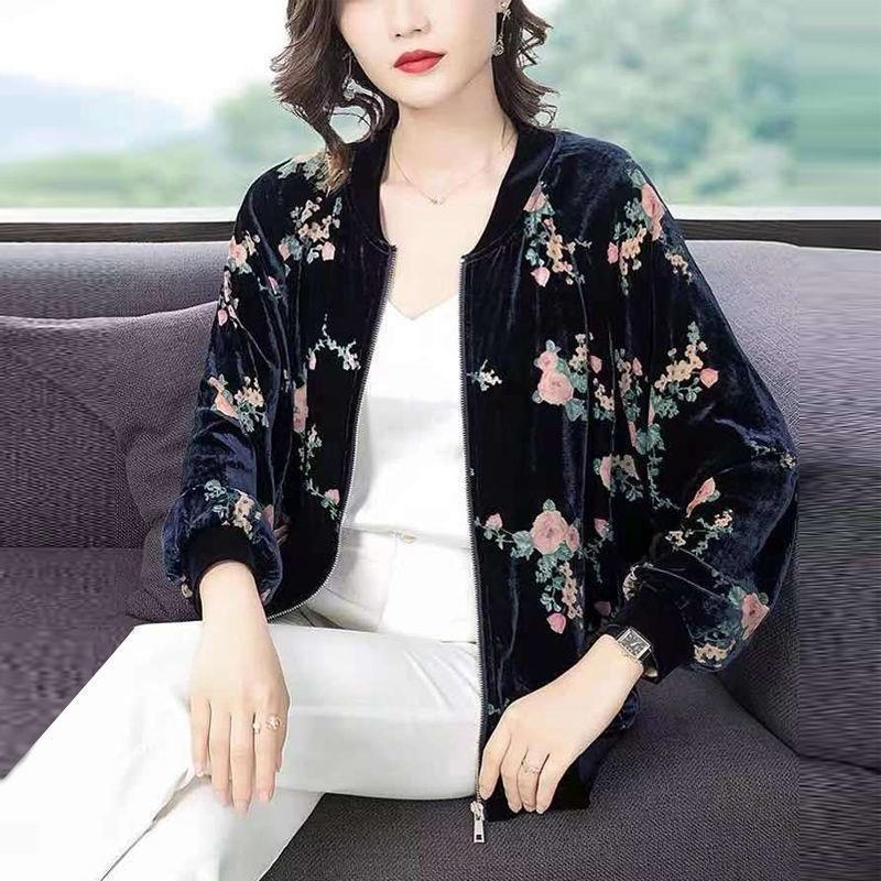 Picture of Casual Golden Velvet Coat Women's Fashionable Instagram Style Women's Autumn New Clothes Korean Loose Western Style Baseball Suit Jacket
