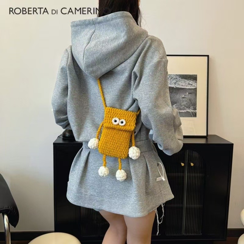 Weird Mini Crossbody Bag Women's Autumn and Winter New Cartoon Woven Bag Personalized Mobile Phone Bag
